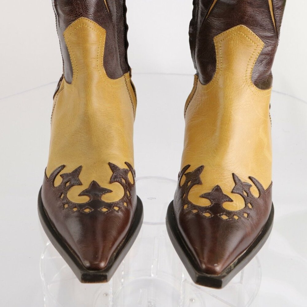 L'Autre Chose Western Womens Boot Size 36 6  Brown Tan Leather Pointed Sunburst - Picture 3 of 12